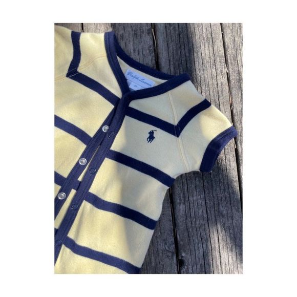 Ralph Lauren Striped Romper Yellow Navy Blue 100% Cotton Sz 3m - Picture 2 of 5